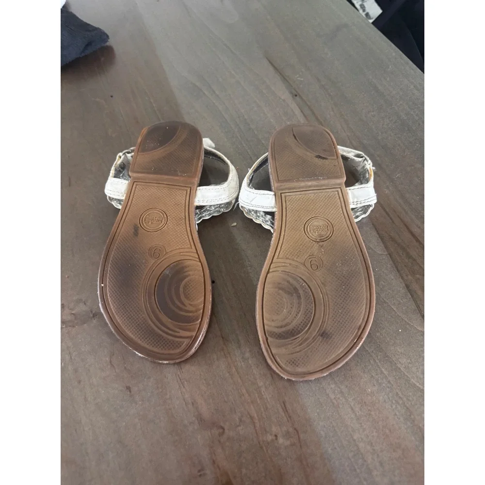 Wonder Nation Girls White Braided T-Strap Thong Sandals Size 9 Hook and Loop